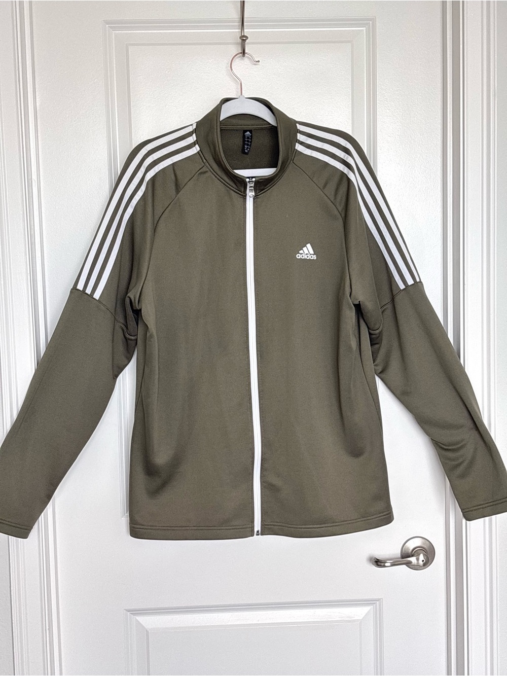 Adidas Golf Olive Green 3 Stripe Track Jacket Zip Up Athletic Large Streetwear